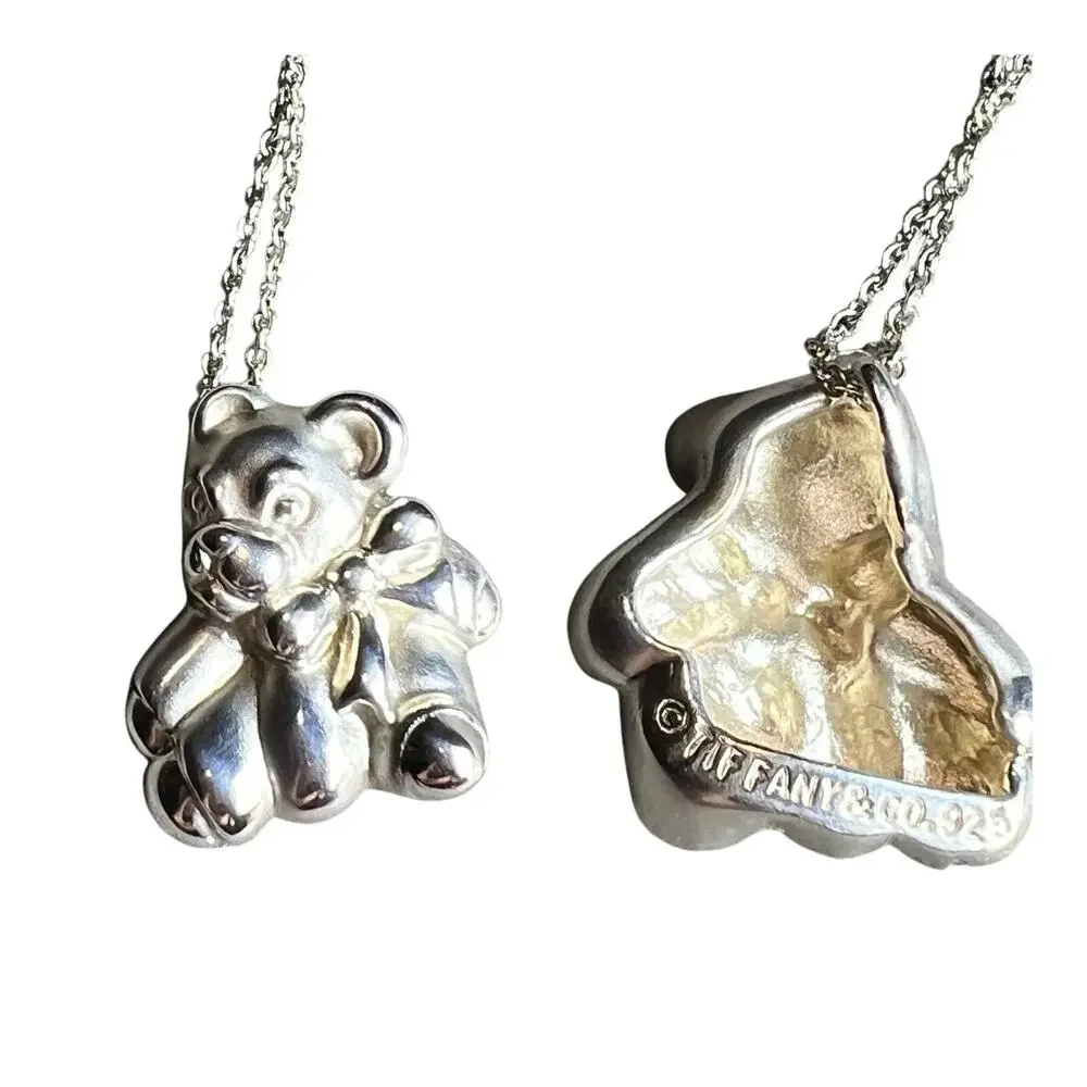 Tiffany & Co. Teddy Bear with Ribbon Bow Necklace on 16 inch chain - Picture 1 of 5